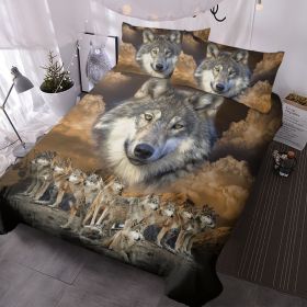 3pcs Wolf Pack Tribe Bedroom Printed Bedding Suitable For All Seasons (Color: Brown, size: King)