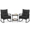3 Pieces Outdoor Rattan Rocking Chairs Set with  2-Tier Side Table for Garden Backyard