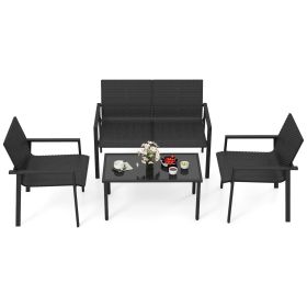 4 Pieces Patio Furniture Set with Heavy Duty Galvanized Metal Frame (Color: Black)