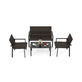 4 Pieces Patio Furniture Set with Heavy Duty Galvanized Metal Frame (Color: Brown)