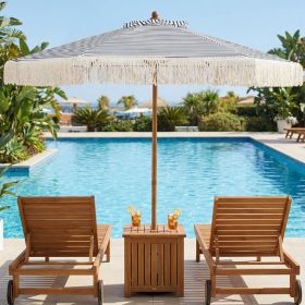 7 Feet Patio Umbrella with Fringe Sun-Protective Beach Umbrella with Boho Tassel (Color: Blue)