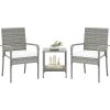 3 Piece Patio Furniture Set with Seat Cushions and Tempered Glass Tabletop for Balcony