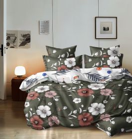 Duvet Cover Set 5-Piece, Queen Size - Includes Duvet Cover with Ties, 2 Pillowcases & 2 Decorative Shams | Ultra-Soft Microfiber Bedding Set (Color: Green, size: King)
