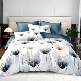 3 pieces set of blue tranquil floral duvet cover comfortable skin-friendly polyester fiber adult bedroom decor to help sleep (Color: Blue, size: King)