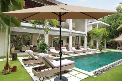 6 x 9ft Patio Umbrella Outdoor Waterproof Umbrella with Crank and Push Button Tilt without flap for Garden Backyard Pool Swimming Pool Market (Color: as Pic)