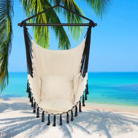 1.5*1.2m Tassel Plus Pillow Hanging Chair Gray (Color: Beige Fabric Black Rope)