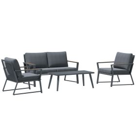 4 Piece Patio Furniture Set, Aluminum Conversation Set, Outdoor Garden Sofa Set with Armchairs, Loveseat, Center Coffee Table and Cushions, Dark Grey (Color: as Pic)