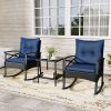 3 Pieces Outdoor Rattan Rocking Chairs Set with  2-Tier Side Table for Garden Backyard