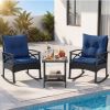 3 Pieces Outdoor Rattan Rocking Chairs Set with  2-Tier Side Table for Garden Backyard