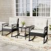 3 Pieces Outdoor Rattan Rocking Chairs Set with  2-Tier Side Table for Garden Backyard
