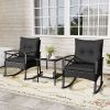 3 Pieces Outdoor Rattan Rocking Chairs Set with  2-Tier Side Table for Garden Backyard