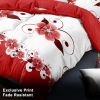 Red White Floral Duvet Cover Set 5-Piece, Queen Size - Includes Duvet Cover with Ties