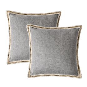Set Of 2 Throw Pillow Covers Vintage Linen Trimmed Cushion Covers,20in X20in (Option: Default)